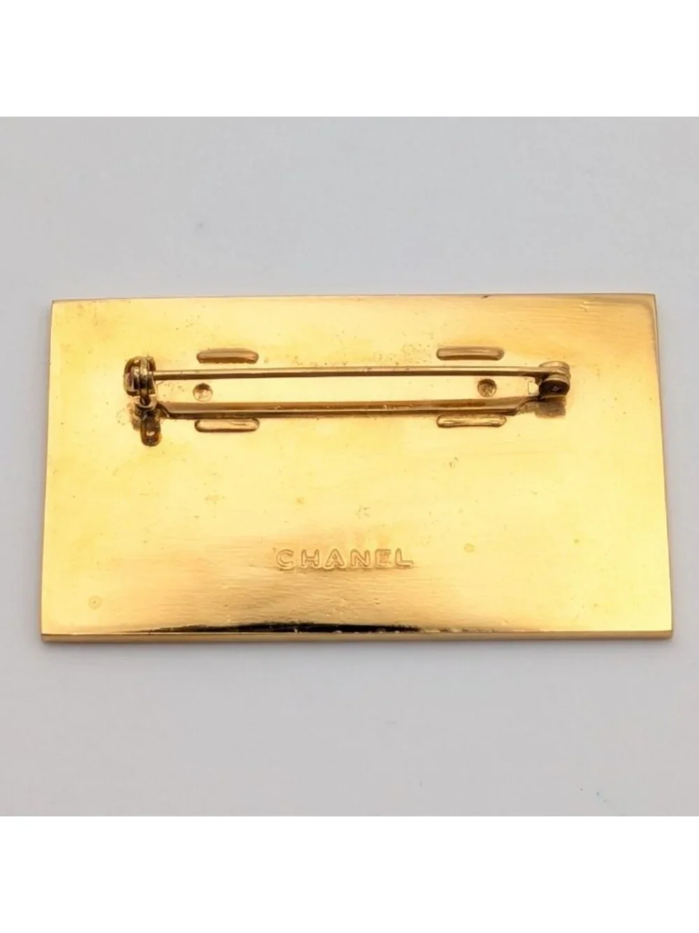 Chanel Brooch CC Logo Plate Gold First Era Vintage